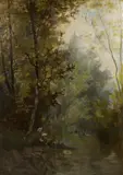 Karl Stauffer-Bern, Waldteich mit Enten und Seerosen