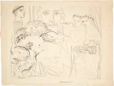 Autoportrait sous trois formes: Peintre couronné, sculpteur en buste et minotaure amoureux by Pablo Picasso, sold Jun 2022