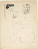Sculpteur songeant, modèle aux cheveux noirs et bol avec trois anémones by Pablo Picasso, sold Jun 2022
