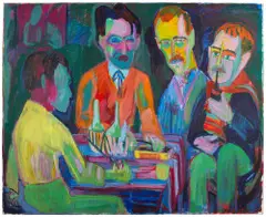 Hermann Scherer, Vier Figuren in Interieur – Vier Männer am Tisch