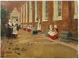 Max Liebermann, Studie zur «Freistunde im Amsterdamer Waisenhaus» – Ansicht des Innenhofes