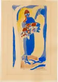 Cuno Amiet, Junge Frau (Anna Amiet) mit Blumenstrauss