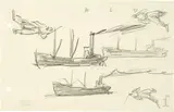 Lyonel Feininger, Kleine Frachtschiffe mit drei Figuren