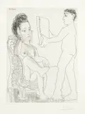 Jeune homme présentant un miroir, ou un portrait, à une femme by Pablo Picasso, sold Sep 2020