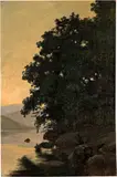 Robert Zünd, Seeufer mit Bäumen, Abendstimmung