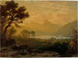 Robert Zünd, Uferlandschaft am Urnersee mit Blick auf die Mythen