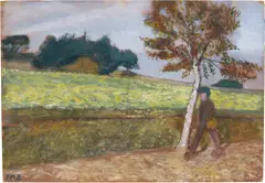 Paula Modersohn-Becker, Landschaft am Weyerberg mit schreitendem Mann