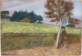 Paula Modersohn-Becker, Landschaft am Weyerberg mit schreitendem Mann