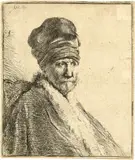 Mann mit Schnurrbart und turbanartiger Mütze by Rembrandt Harmensz van Rijn, sold Jun 2019