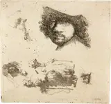 Studienblatt mit einem Selbstbildnis und einem Bettlerpaar by Rembrandt Harmensz van Rijn, sold Jun 2019