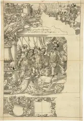 Hans Jakob Plepp, Scheibenriss. Mit der Darstellung der Grossmut Scipios, oben mit der Eroberung von Karthago