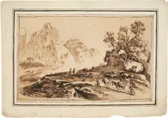 Il Guercino, Maultierkolonne in gebirgiger Landschaft