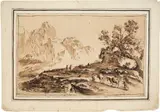 Il Guercino, Maultierkolonne in gebirgiger Landschaft