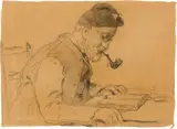 Albert Anker, Alter Bauer mit Pfeife beim Lesen (recto) – Junges Schulmädchen (verso)