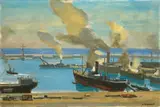 Maurice Barraud, Fumées (Barcelone) – Dampfschiffe im Hafen