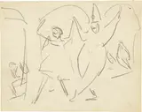 6 Blatt Zeichnungen, vermutlich aus Skizzenbuch Nr. 25: Tellerjongleur. – Chansonette. – Bartanz. – Clown und Tänzerin. – Badende. – Wannsee by Ernst Ludwig Kirchner, sold Jun 2019