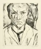 Selbstbildnis von vorn, im Hintergrund Hausgiebel by Max Beckmann, sold Jun 2019