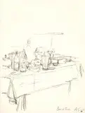 Table festive avec bouteilles, fruits et verres by Alberto Giacometti, sold Jun 2019