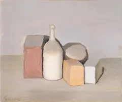 Giorgio Morandi, Natura morta – Nature morte à la bouteille blanche, 1955, Öl auf Leinwand