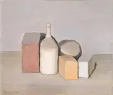Giorgio Morandi, Natura morta – Nature morte à la bouteille blanche, 1955, Öl auf Leinwand