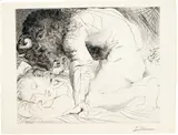 Minotaure caressant du mufle la main d’une dormeuse by Pablo Picasso, 1933, Blatt 93 der Folge «Suite Vollard» Kaltnadel, sold Jun 2018