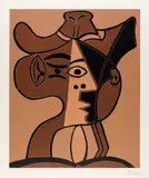 Grande tête de femme au chapeau by Pablo Picasso, 1962, Farbiger Linolschnitt, sold Jun 2018