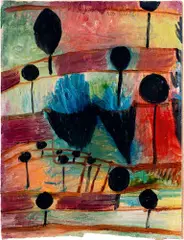 Paul Klee, Kleines Gartenbild mit schwarzen Blüten, Ölfarben auf festem Velin, auf braunen Karton aufgezogen 1920 – Werknummer 1920.72