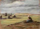 Max Liebermann, Die Netzflickerinnen, 1895, Pastell auf dunklem festen Velin, auf leichten Karton aufgezogen, auf Chassis montiert