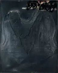 Antoni Tàpies, Monochrome gris au signe noir supérieur, 1960, Mischtechnik, Sand, wohl Zement und Öl auf Leinwand
