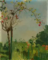 Rosenbäumchen by Cuno Amiet, Öl auf Holzfaserplatte, sold Jun 2018
