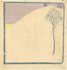 Cuno Amiet, Winterlandschaft mit Bäumchen, Farbiger Holzschnitt