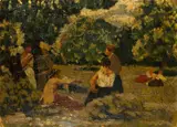 Charles Dufresne, Femmes dans un parc, 1925–1935, Öl auf Malkarton