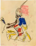 Negertrommler mit Turban – Rückseitig: Drei Negertrommler by Ernst Ludwig Kirchner, 1910, Pastell über Vorzeichnung in Bleistift, sold Jun 2018