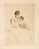 Mary Cassatt, The Stocking, 1890, Kaltnadel. 26,2;18,9 cm, Plattenkante;