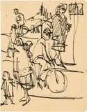Strassenszene mit Fahrradfahrer by Ernst Ludwig Kirchner, 1921, Zeichnung in Feder in Tusche. lattgrösse, sold Jun 2018