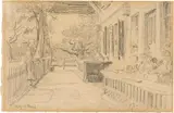 Albert Anker, Veranda mit Kindern (Margrit Haus), 1896, Bleistiftzeichnung