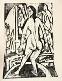 Stehender weiblicher Rückenakt – Nackte Frau im Raum by Ernst Ludwig Kirchner, Holzschnitt, sold Jun 2018