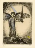 Marc Chagall, Josué devant l’ange à l’épée, Blatt 45 aus «La Bible» Radierung, handkoloriert