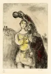 Onction de Saül by Marc Chagall, Blatt 60 aus «La Bible» Radierung, handkoloriert, sold Jun 2018