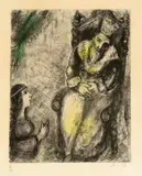 Marc Chagall, Bath-Schéba aux pieds de David, Blatt 75 aus «La Bible» Radierung, handkoloriert