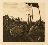 Käthe Kollwitz, Aufruhr, Strichätzung, Kaltnadel, Aquatinta, Pinselätzung, Schmirgel und etwas Roulette