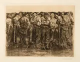 Die Gefangenen by Käthe Kollwitz, Blatt 7 aus dem Zyklus «Bauernkrieg» Strichätzung, Kaltnadel, Schmirgel und Vernis mou, sold Jun 2018