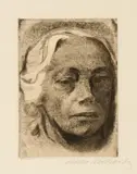 Selbstbildnis – Endgültige Fassung by Käthe Kollwitz, Strichätzung, Kaltnadel und Vernis mou, sold Jun 2018