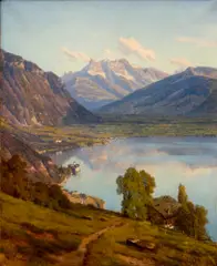 Genfersee mit Blick auf Château de Chillon und Dents du Midi by Alfred Chavannes, 1891, Öl auf Leinwand, sold Jun 2018