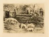 Ferkelchen. – Schweineschlachterei. – Schweineschlachterei by Max Liebermann, sold Jun 2018