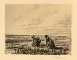 Max Liebermann, Auf dem Kartoffelfeld. – Junges Mädchen zu Pferd, Radierung und Kaltnadel