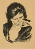 Edvard Munch, Frauenkopf, die linke Hand am Mund, Lithographie
