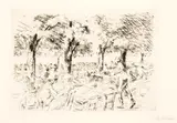Max Liebermann, Badende Jungen, links Strandwächter. – Kaffeegarten, 2 Blatt Kaltnadelarbeiten