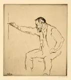 Emil Orlik, Ferdinand Hodler an der Staffelei, Radierung, mit der Kaltnadel überarbeitet