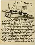 Max Pechstein, Eigenhändiger Brief in Feder in Tusche, 2 Seiten, mit Zeichnung: Segelboote, Feder in Tusche, die Zeichnung teilweise laviert